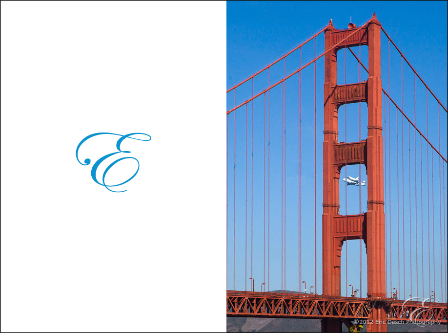 Endeavour Framed by the Golden Gate Bridge