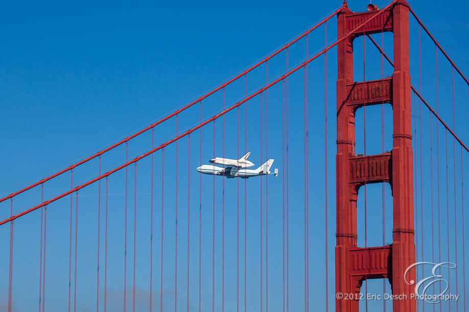 Endeavour Framed by the Golden Gate Bridge